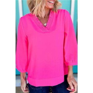 ✨NWT Boutique Frill Trim‎ V-Neck Blouse